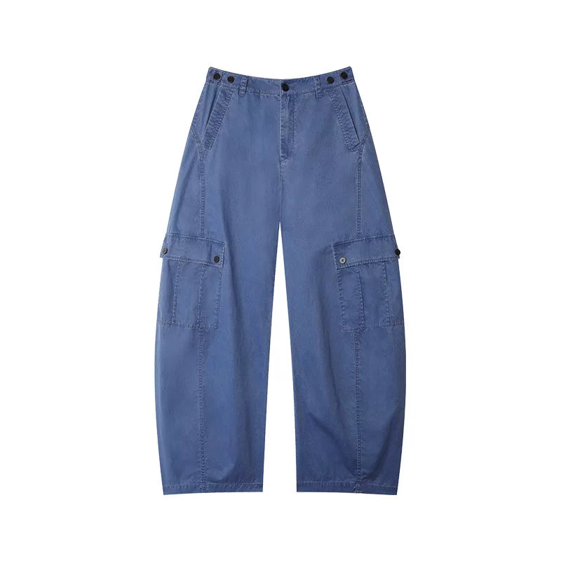 Loose Casual Textured Washed Curved Leg Pants