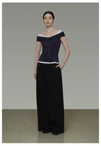 Contrast Color Off-Shoulder T-Shirt