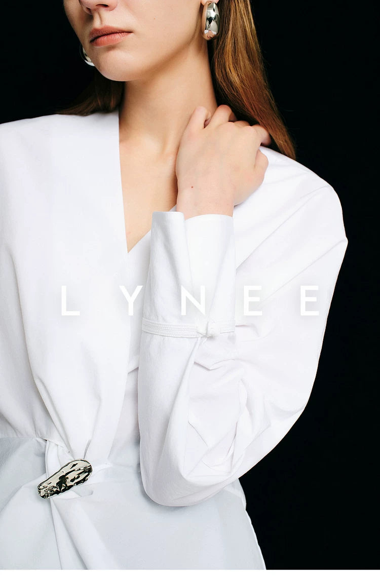 French V-Neck Waist-Cinching Blouse