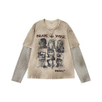 Pirate Print Striped Henley Layered-Look T-Shirt
