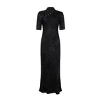 Jacquard Bias-Cut Mid-Sleeve Cheongsam Dress
