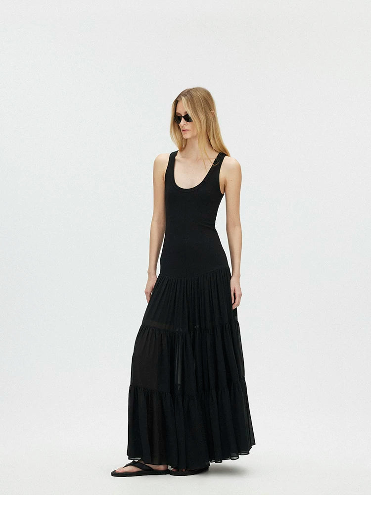 Layered Chiffon A-Line Maxi Dress