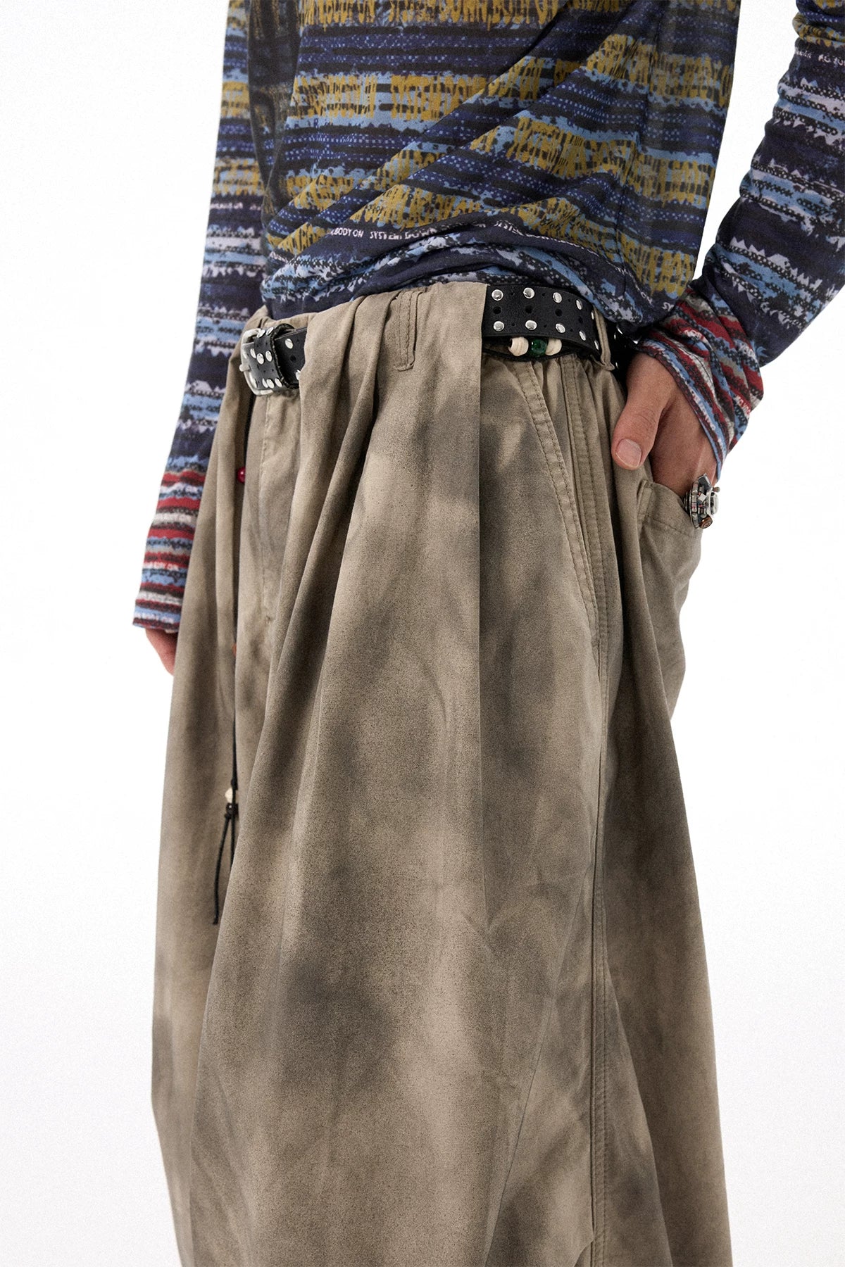 Washed Distressed Crinkled Elastic Waist Cropped Shorts