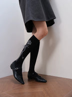 Black Crew Socks with Side Rose Embroidery