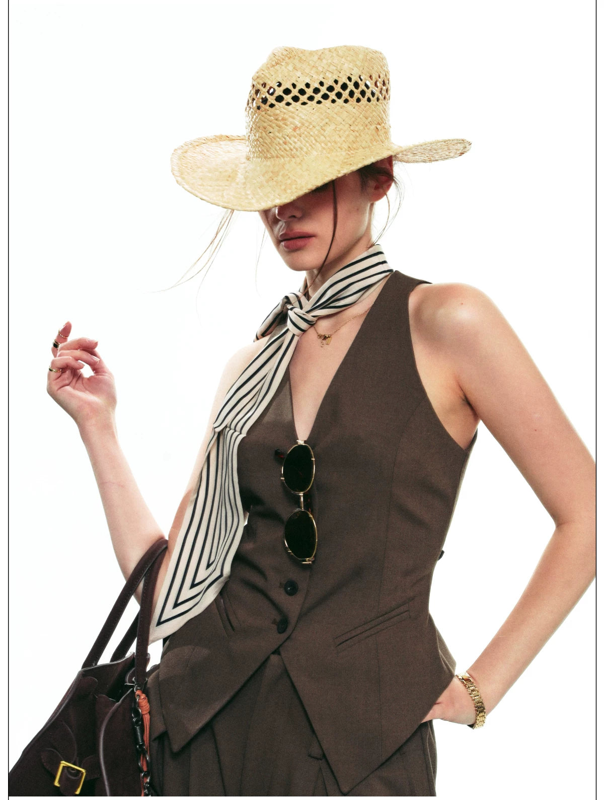 French-Inspired V-Neck Sleeveless Fitted Vest