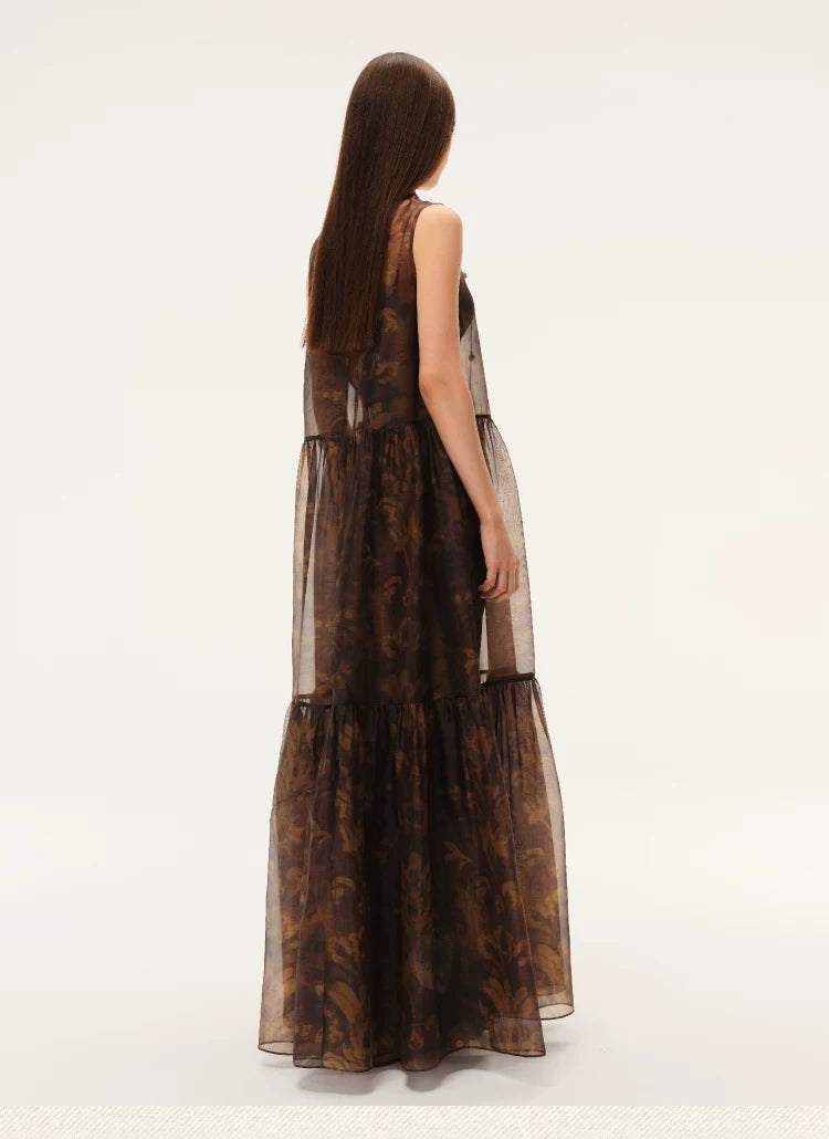 Painterly Print Tiered Sleeveless Dress