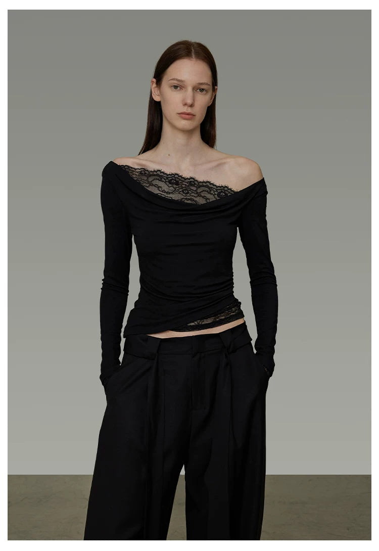 Lace Patchwork Off-Shoulder Knit Top