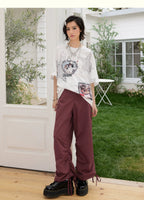 Distressed Washed Drawstring Cargo Straight-Leg Pants