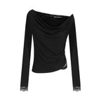 Lace Patchwork Off-Shoulder Knit Top