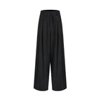 Black Tie-Waist Pleated Wide-Leg Pants