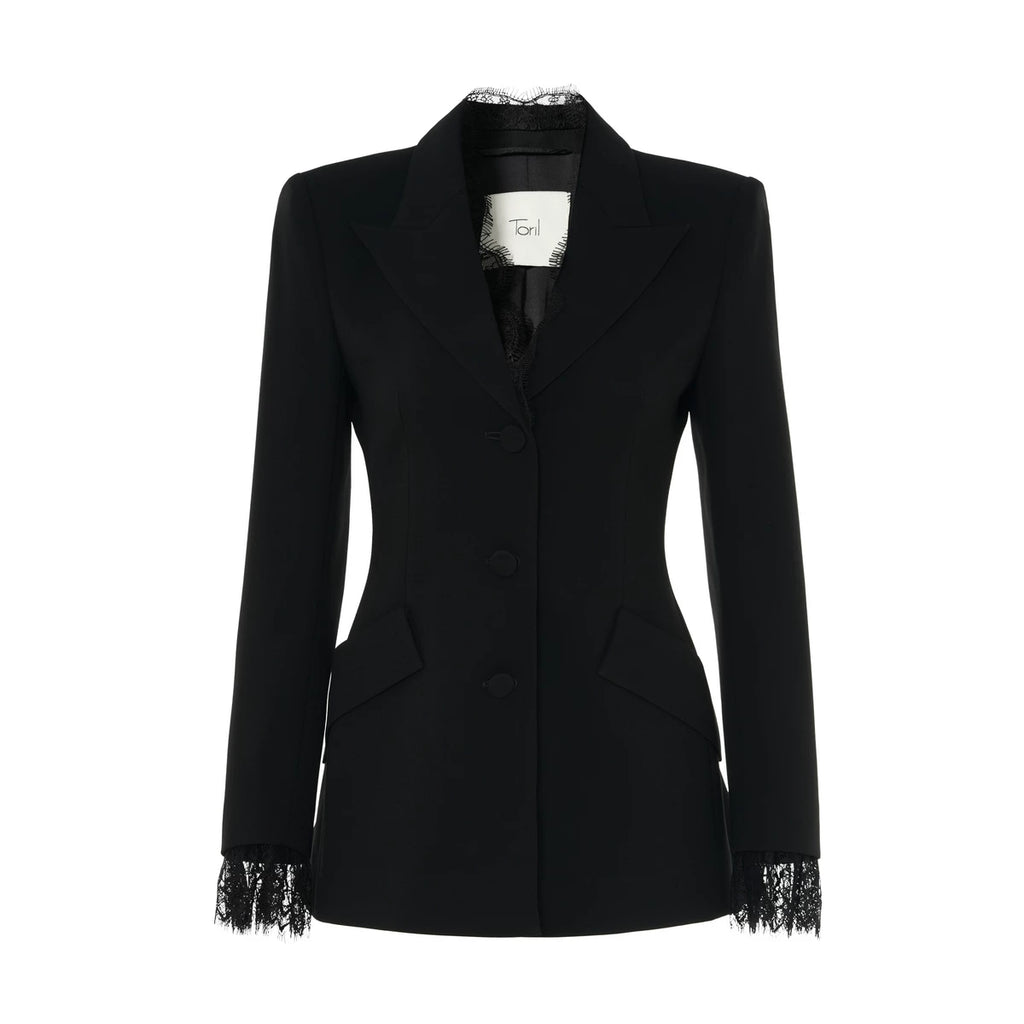 Acetate Lace Waist-Cinching Blazer