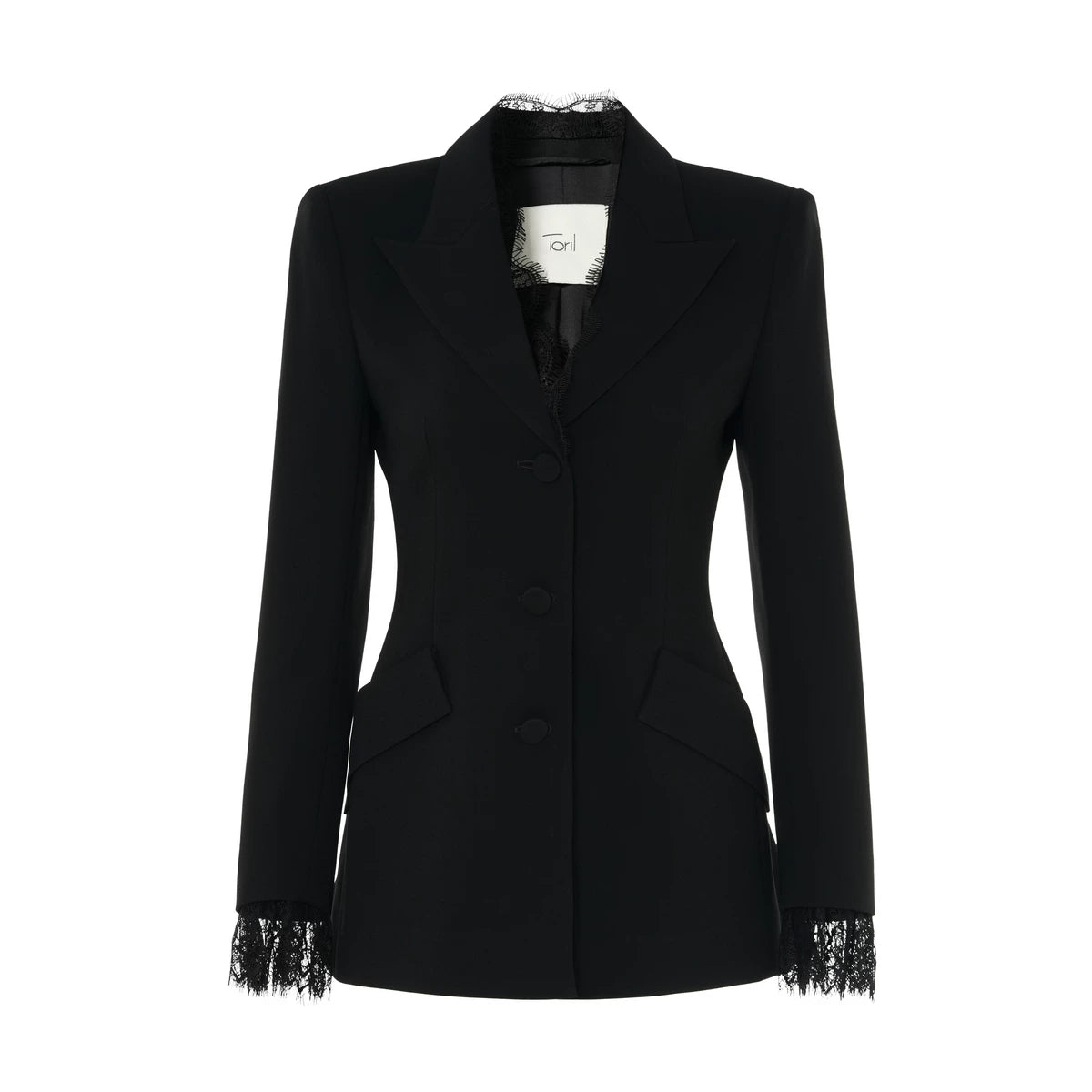 Acetate Lace Waist-Cinching Blazer