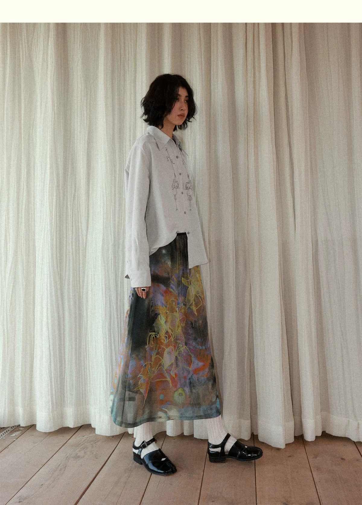 Lily Orchid A-Line Mesh Midi Skirt