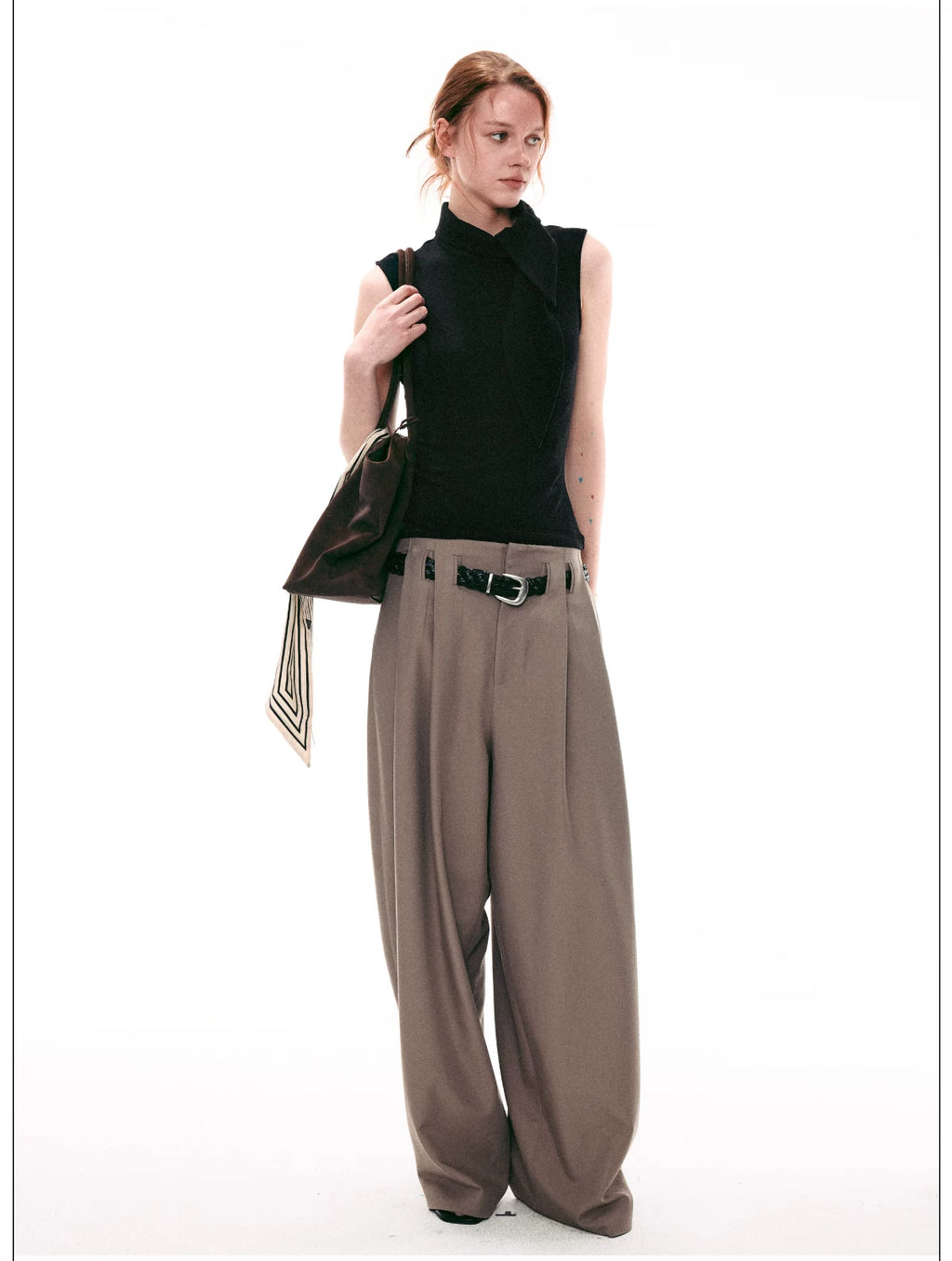 Elegant French Tie-Neck Sleeveless Fitted Top