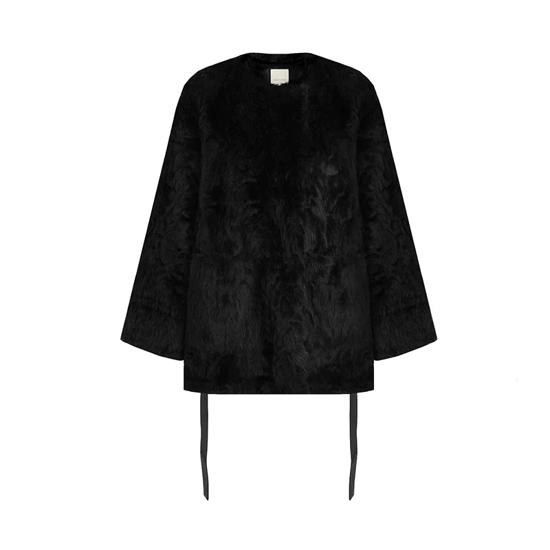 Black Faux Shearling Fur-Lined Coat Main image