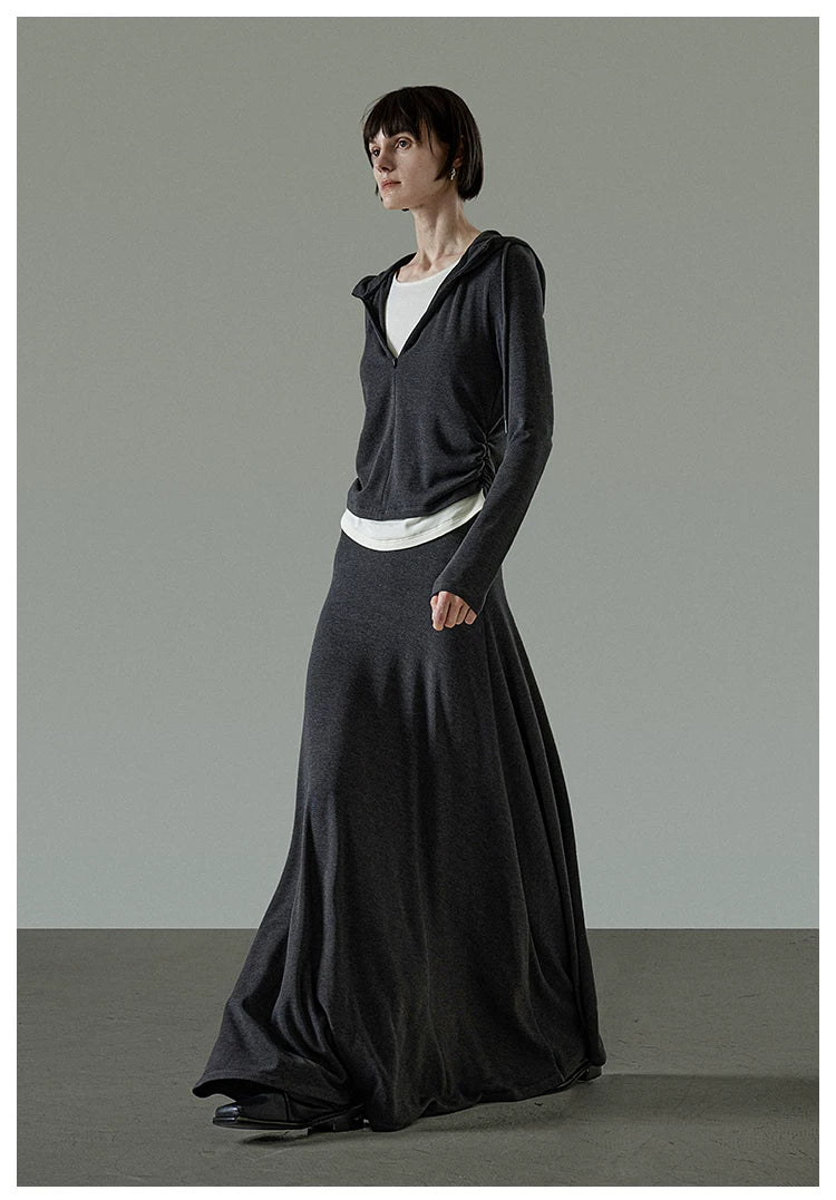 Spring Loose-Fit Slim Flowy Maxi Skirt
