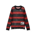 Soft Wool & Mohair Striped Open-Knit Distressed Sweater