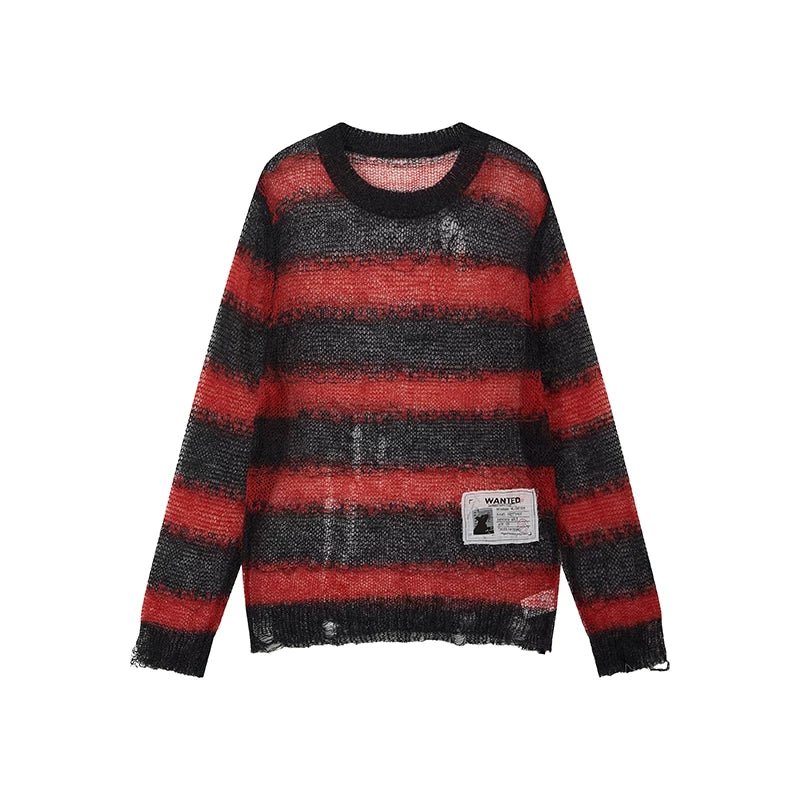 Soft Wool & Mohair Striped Open-Knit Distressed Sweater Main image