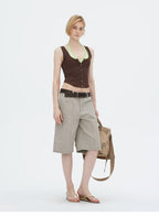 Washed Utility Cargo Shorts with Double Knee Pockets