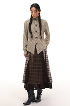 Elegant Jacquard Lace Patchwork Mandarin Collar Shirt