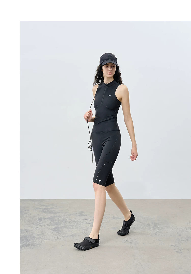 Summer Slim-Fit Hooded Mesh Panel Vest with Mini Stand Collar