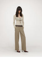 Velvet Tie U-Neck Half-Placket Fitted Knit Top