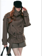 French Vintage Double-Breasted Cropped Trench Jacket