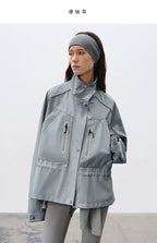 Relaxed Fit Stand Collar Boxy Lightweight Outdoor Jacket – Short Cropped Style