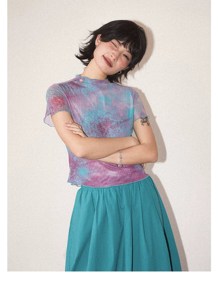 Galaxy Print Stretch Mesh T-Shirt