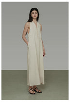 Halter Neck V-Neck Sleeveless A-Line Maxi Dress