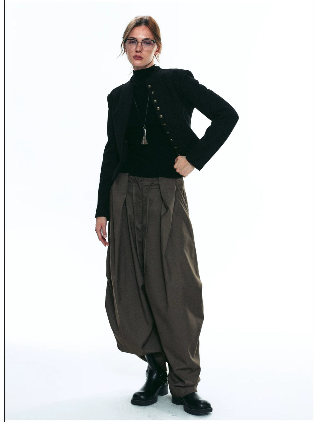 Wrinkle-Resistant Draped Wide-Leg Parachute Pants