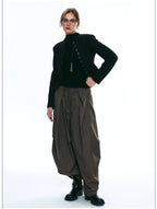 Wrinkle-Resistant Draped Wide-Leg Parachute Pants