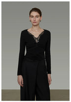 Minimalist Lace V-Neck Slim-Fit Knit Top