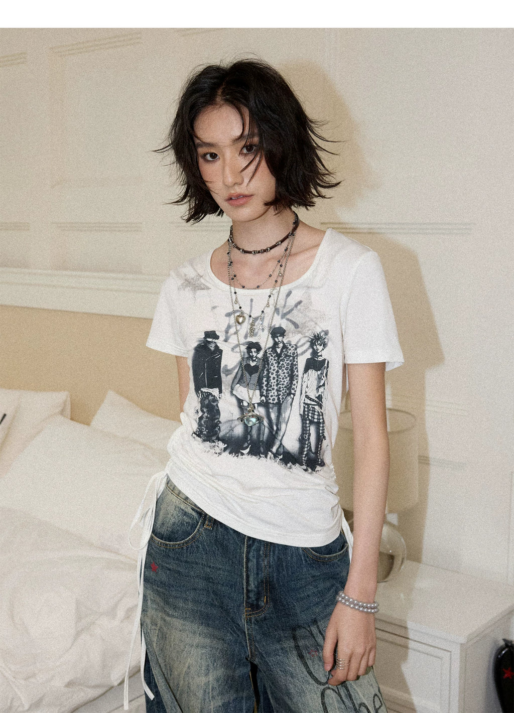 NANA Collaboration Portrait Graphic Drawstring Cropped T-Shirt