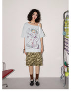 Hand-Drawn Graphic Off-Shoulder Short Sleeve T-Shirt