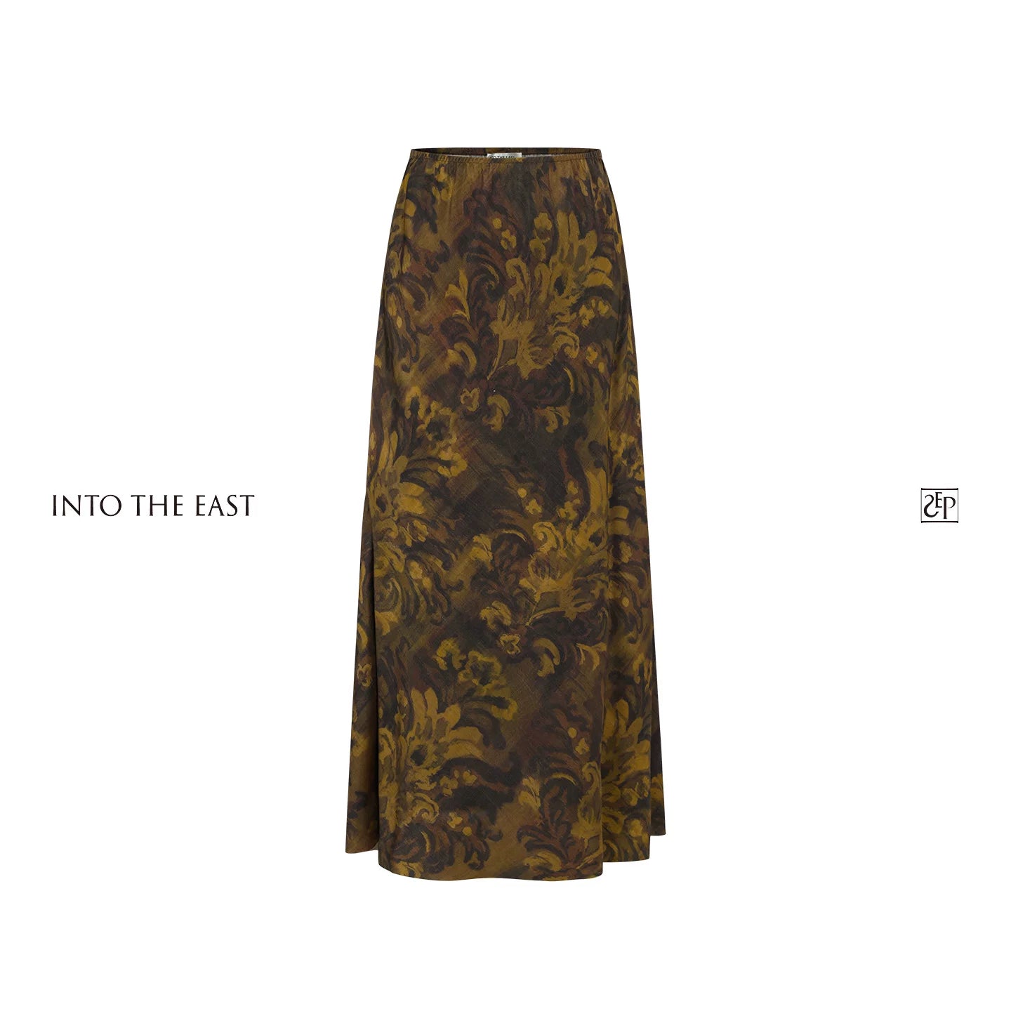 Painterly Print Mulberry Silk Midi Skirt