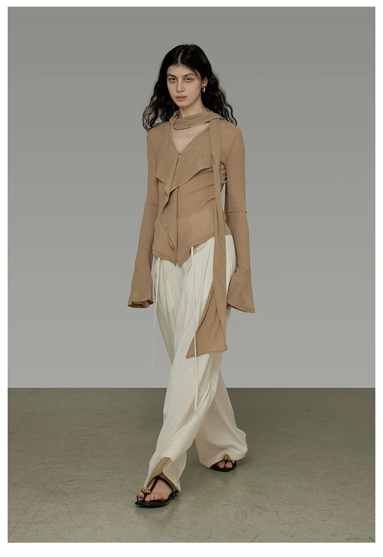 V-Neck Tie Detail Minimalist Knit Top