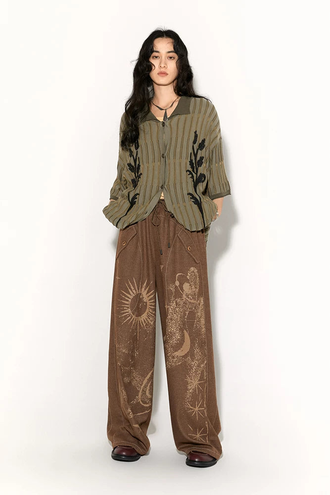 Retro Sun Print Loose Fit Casual Pants – Breathable Spring/Summer Trousers