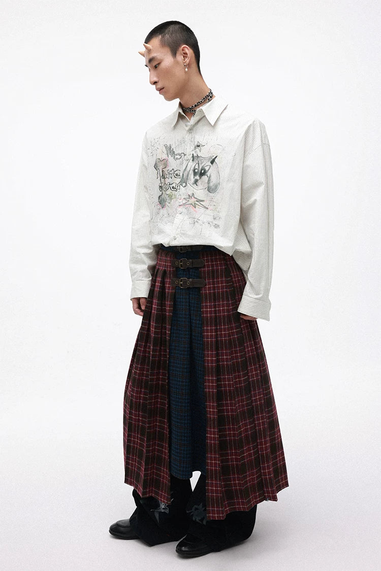 Rebellious Puppy Hand-Drawn Graphic Lace Patchwork Long Sleeve Shirt