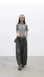 Loose Washed Texture Color-Block Carrot Casual Pants