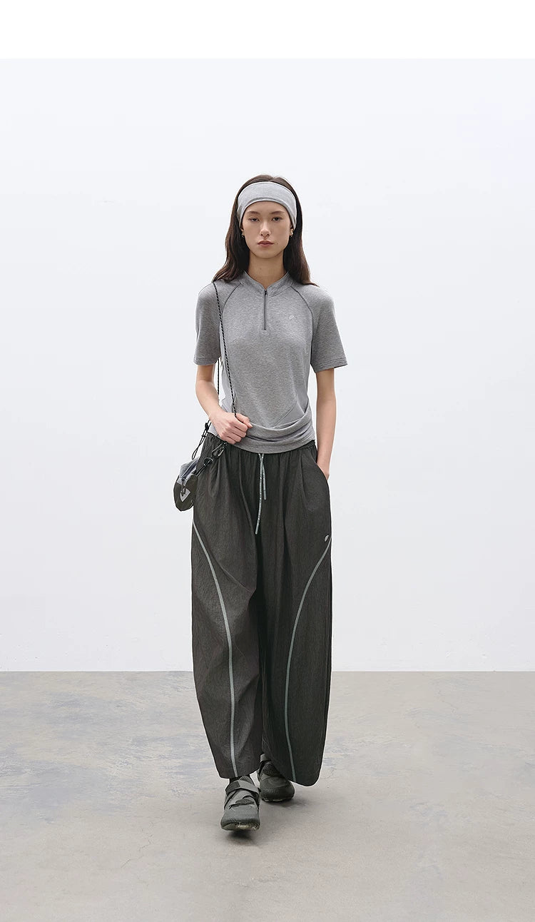 Loose Washed Texture Color-Block Carrot Casual Pants