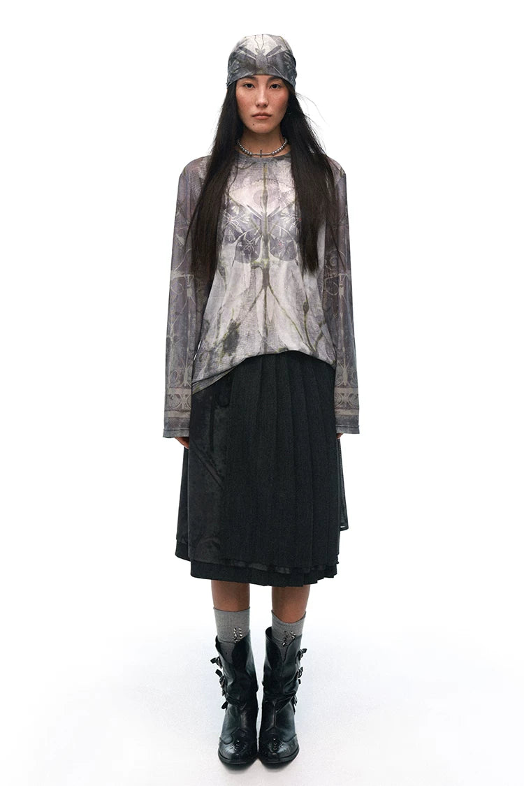 All-Over Print Stretch Mesh Lightweight T-Shirt