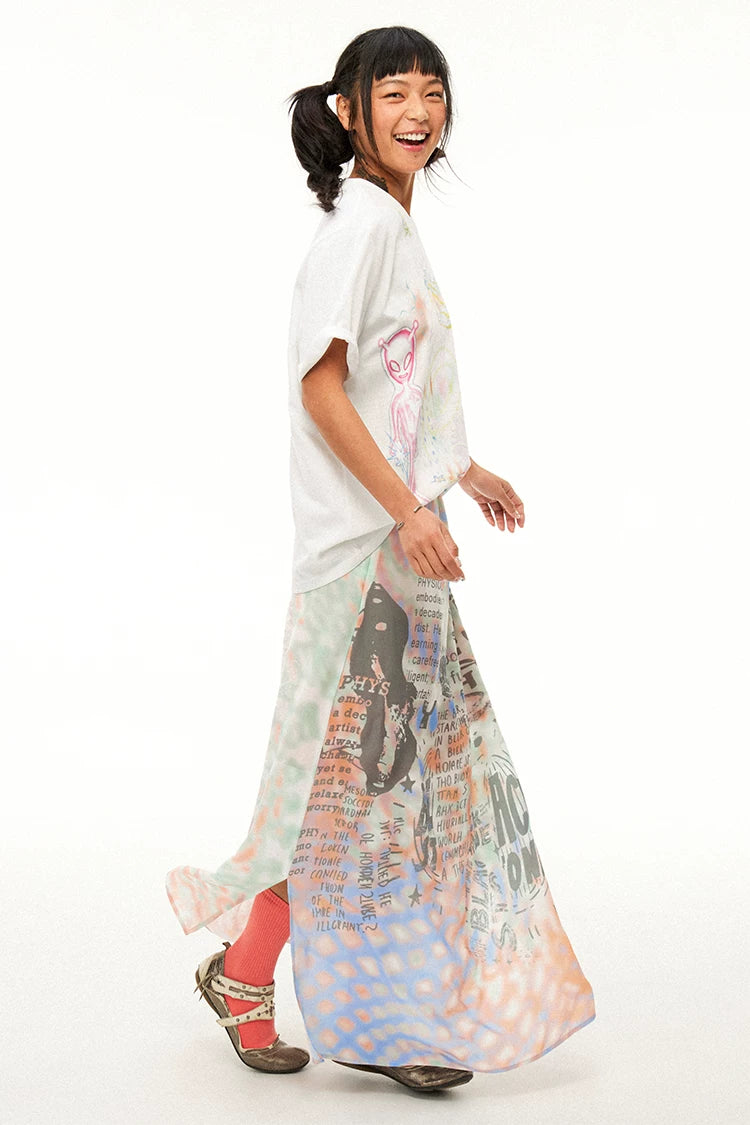Reversible Alien Futuristic Print Chiffon Mesh Skirt