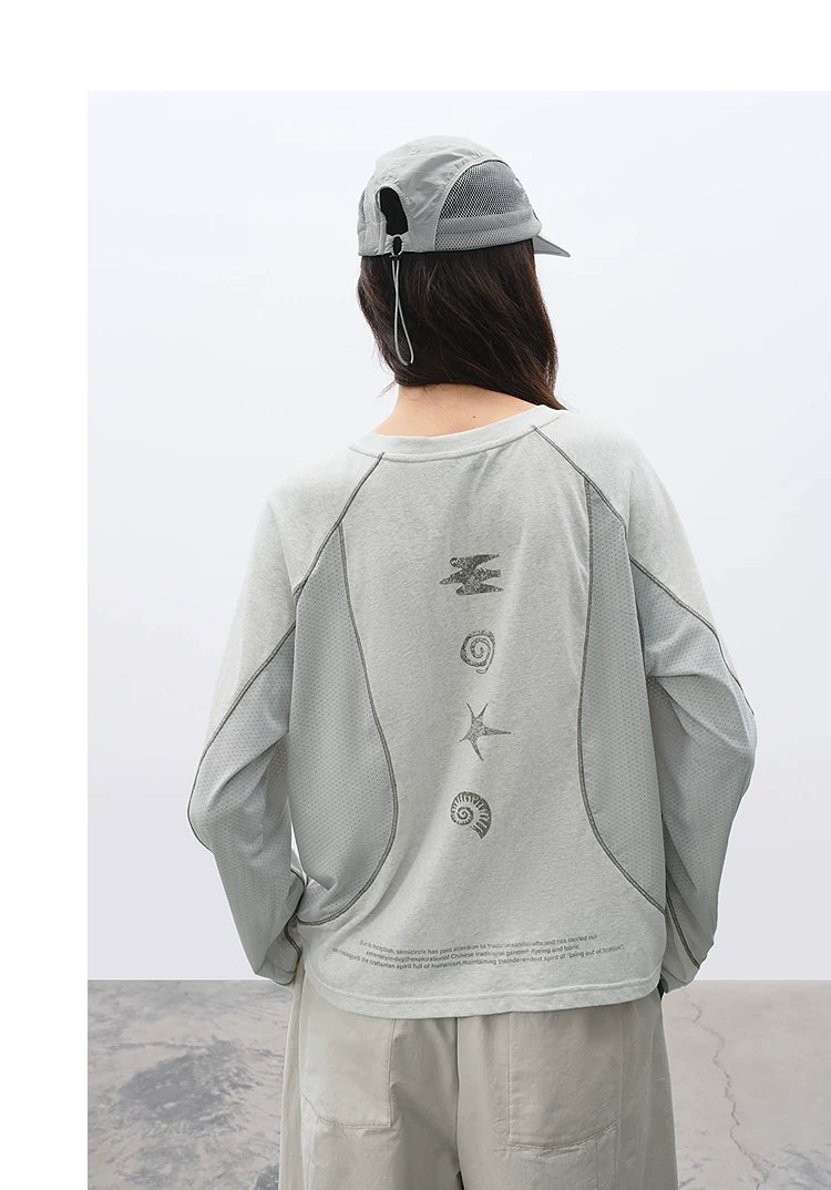 Loose Casual Linen-Blend Patchwork Printed T-Shirt