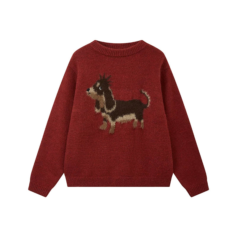 Punk Dog Faux Mink Jacquard Retro Color-Block Soft Knit Sweater