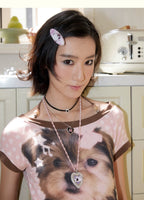 Puppy Polka Dot Contrast Crop T-Shirt