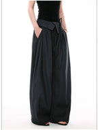 French Style Foldover Wide-Waist Tie Loose Wide-Leg Pants