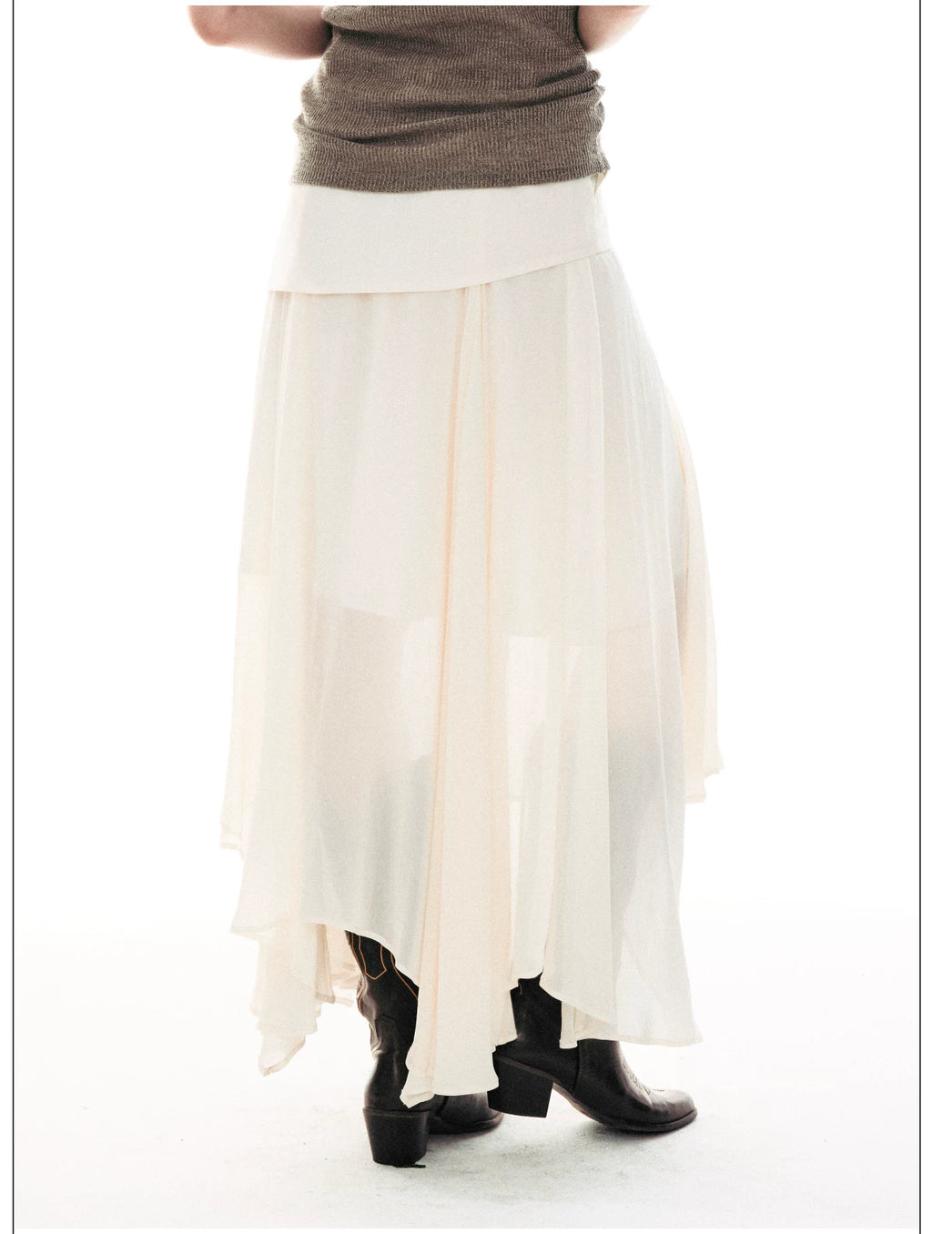 French-Inspired Faux Two-Piece Asymmetric Silk Skirt