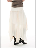 French-Inspired Faux Two-Piece Asymmetric Silk Skirt