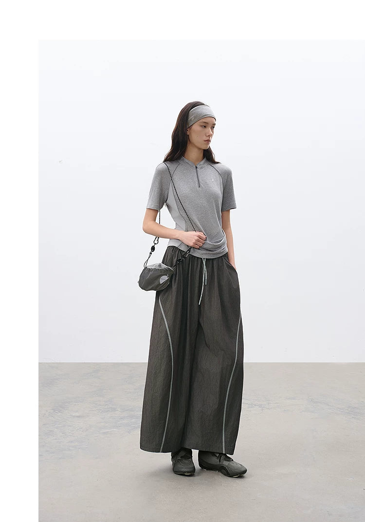 Loose Washed Texture Color-Block Carrot Casual Pants
